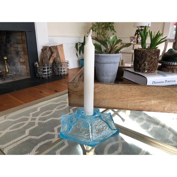 Vintage Turquoise Blue Depression Glass Decorative Candle Holder - Picture 1 of 10